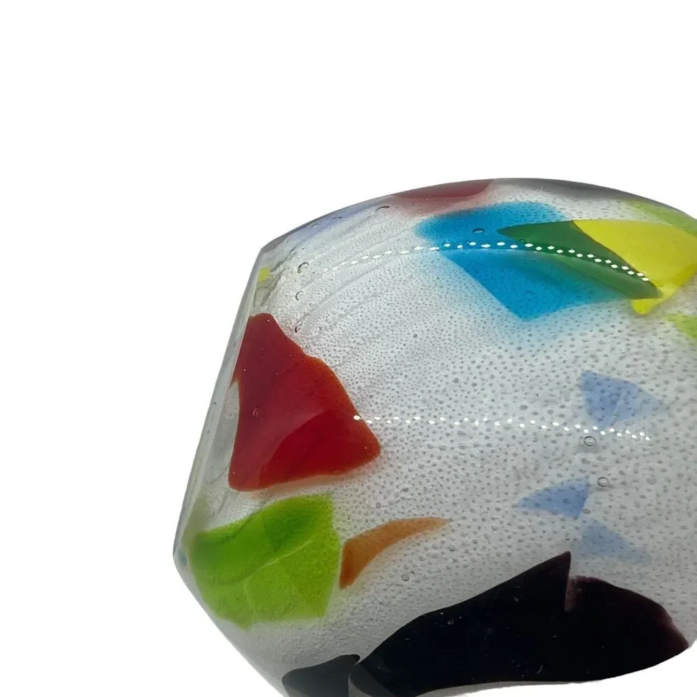 Crate and Barrel Bud Vase White Hand Blown Art Glass Splatter Cased Ziggy 4.5